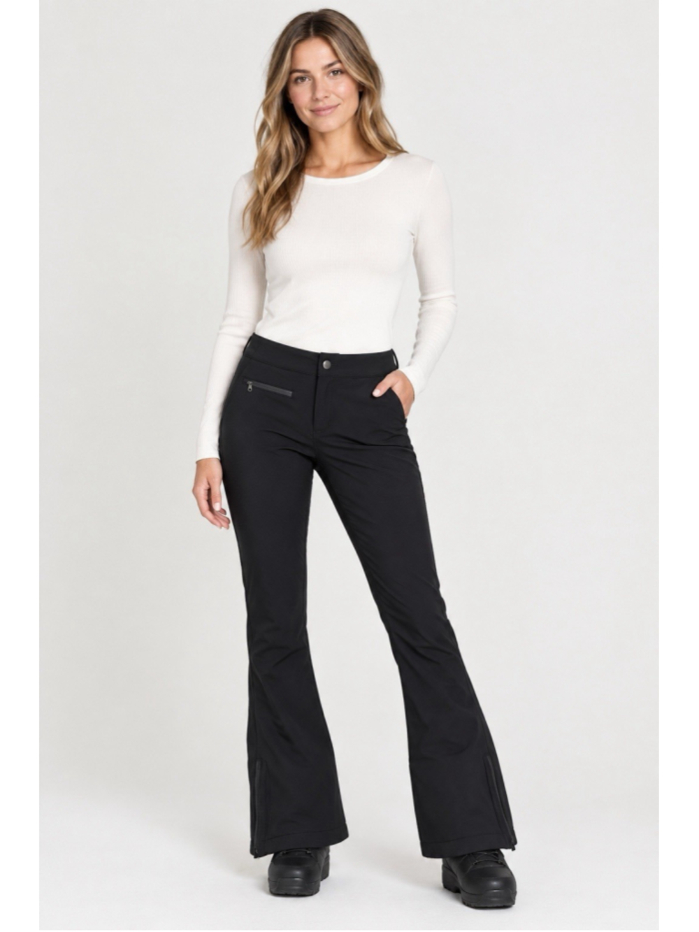 Obermeyer Womens Black Boot Cut Stretch Ski Pants Size 8 Ankle Zip Snow Winter